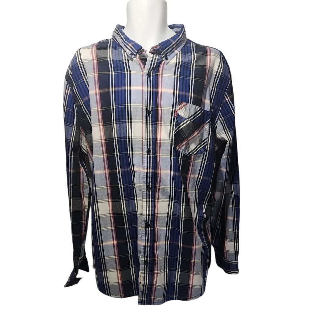 Levis Button Front Shirt Blue Plaid Mens Size XXL